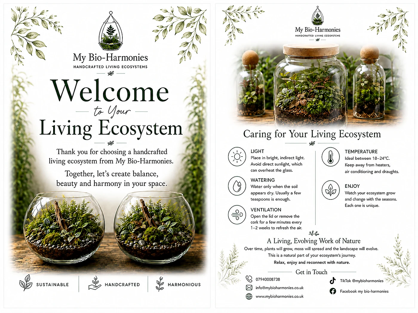 Preview of the My Bio-Harmonies printed welcome and care guide